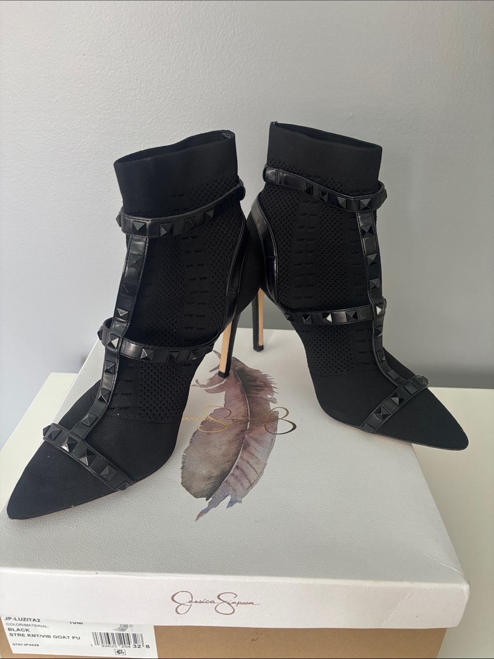 Jessica Simpson Black Studded Pointed Toe Ankle Heels